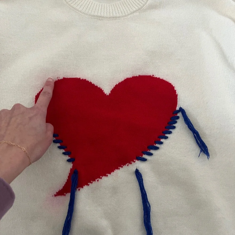 Jayley Collection Love Heart White Cashmere Jumper‎ Sweater SZ S/M